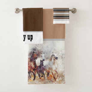 Bathroom Towel Set - Brown Towels with Teal Bison – Star Bound Horses