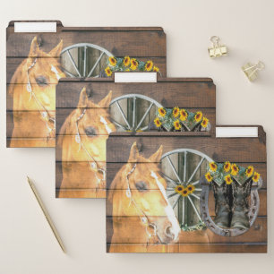 Western Horse Wagon Wheel Horseshoe Cowboy Boots File Folder