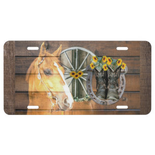 Western Horse Wagon Wheel Horseshoe Cowboy Boots License Plate