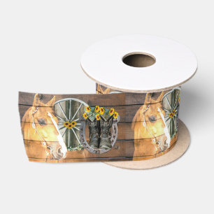 Western Horse Wagon Wheel Horseshoe Cowboy Boots Satin Ribbon