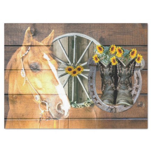 Western Horse Wagon Wheel Horseshoe Cowboy Boots Tissue Paper