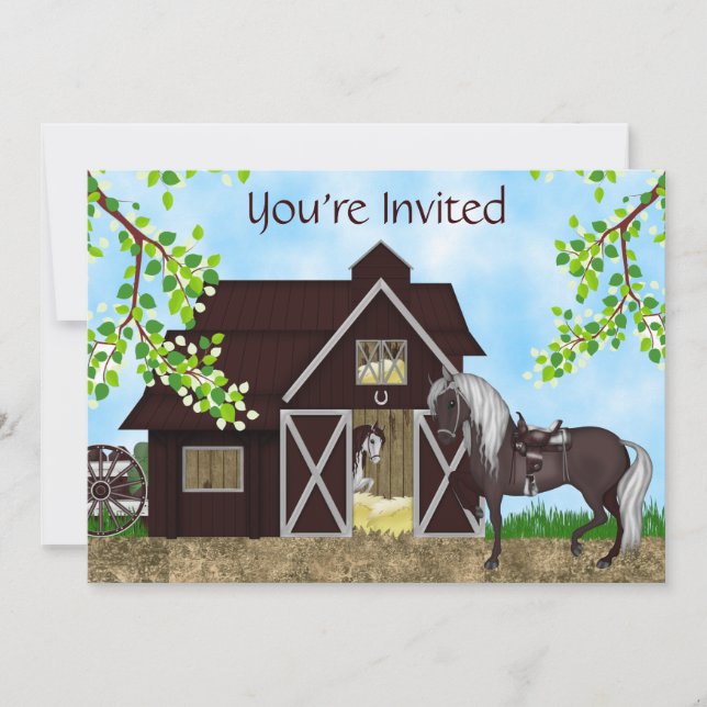 Western Horseback Riding Barn Birthday Invitation (Front)