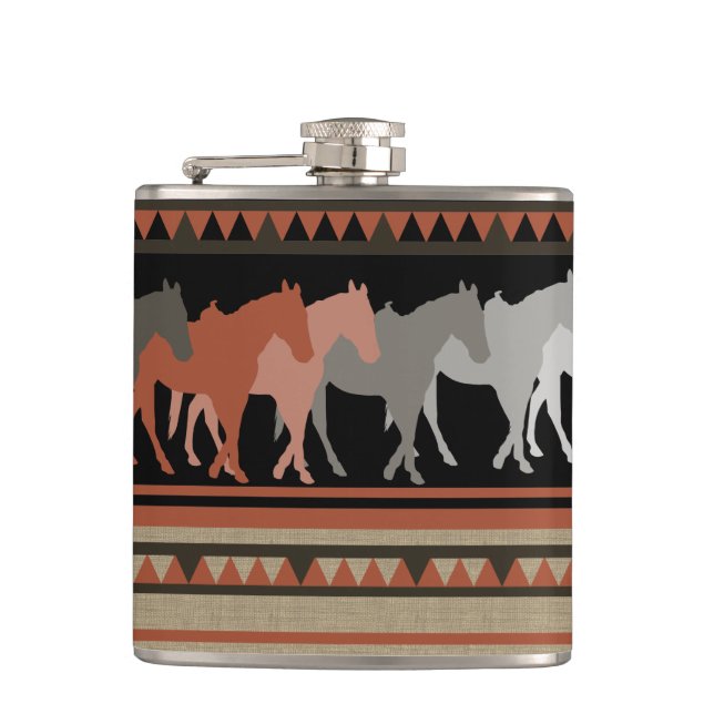 Western Horses Silhouettes Hip Flask (Front)