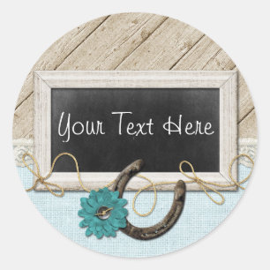 Western Horseshoe Country Chalkboard & Rustic Wood Classic Round Sticker