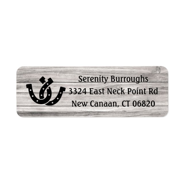 Western Horseshoe Country Wood Rustic Wedding Label (Front)