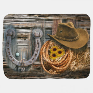 Western Horseshoe Cowboy Hat Lasso Baby Blanket