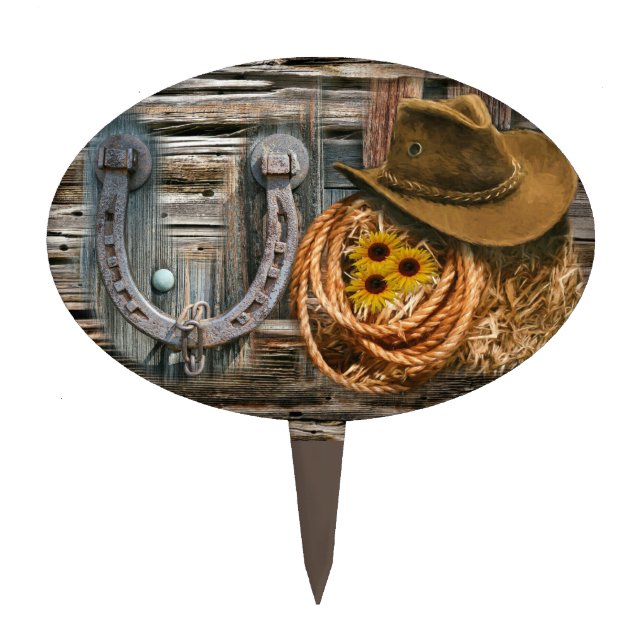 Western Horseshoe Cowboy Hat Lasso Cake Topper (Front)