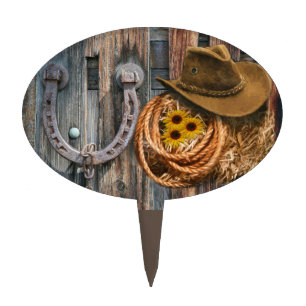 Western Horseshoe Cowboy Hat Lasso Cake Topper