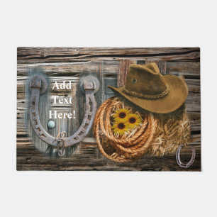 Western Horseshoe Cowboy Hat Lasso Doormat