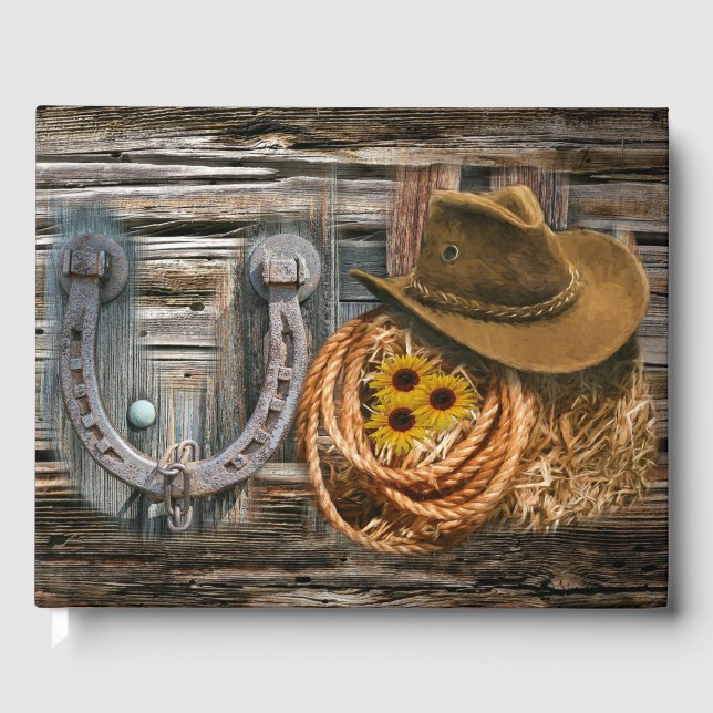 Western Horseshoe Cowboy Hat Lasso Guest Book (Front)
