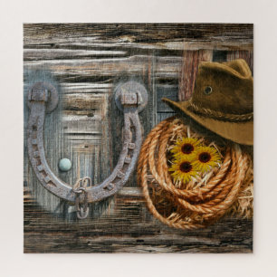 Western Horseshoe Cowboy Hat Lasso Jigsaw Puzzle