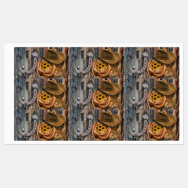 Western Horseshoe Cowboy Hat Lasso Labels (Sheet)