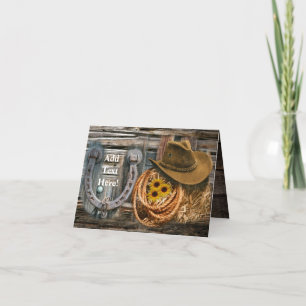 Western Horseshoe Cowboy Hat Lasso Letterpress Thank You Card