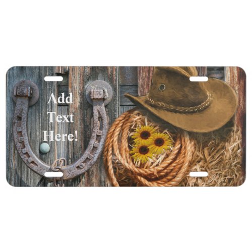 Western Horseshoe Cowboy Hat Lasso License Plate