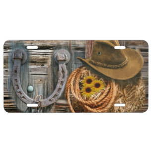 Western Horseshoe Cowboy Hat Lasso License Plate