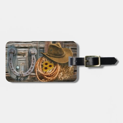 Western Horseshoe Cowboy Hat Lasso Luggage Tag