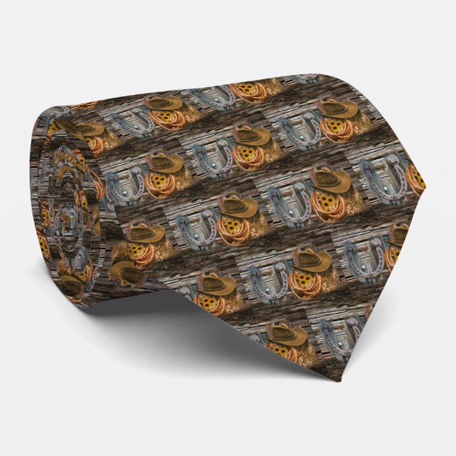 Western Horseshoe Cowboy Hat Lasso Neck Tie (Rolled)