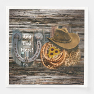 Western Horseshoe Cowboy Hat Lasso Paper Dinner Napkins
