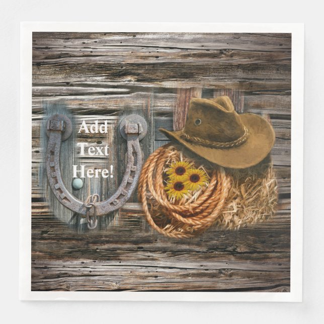 Western Horseshoe Cowboy Hat Lasso Paper Dinner Napkins (Front)