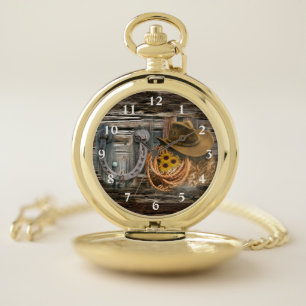 Western Horseshoe Cowboy Hat Lasso Pocket Watch