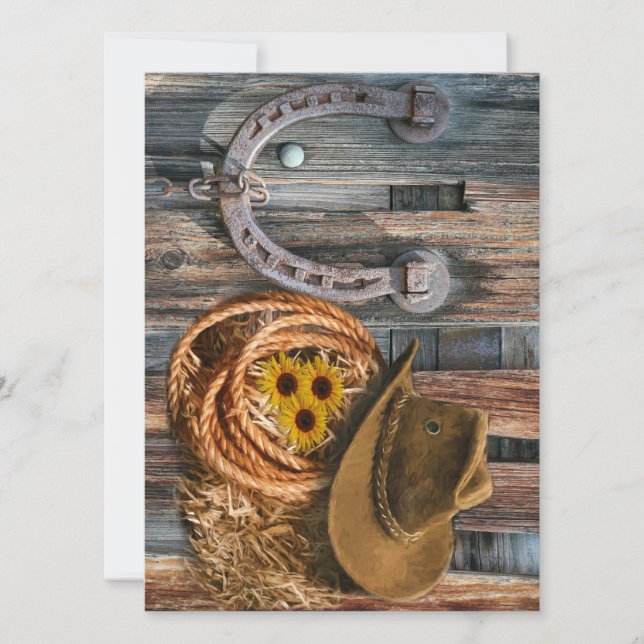 Western Horseshoe Cowboy Hat Lasso Save The Date (Front)