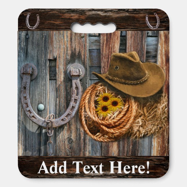 Western Horseshoe Cowboy Hat Lasso Seat Cushion (Front Vertical)