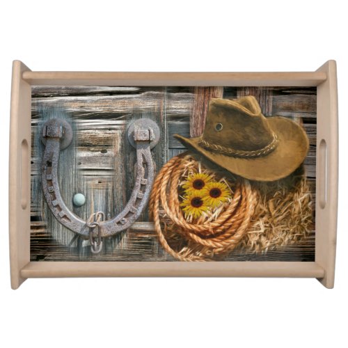 Western Horseshoe Cowboy Hat Lasso Serving Tray