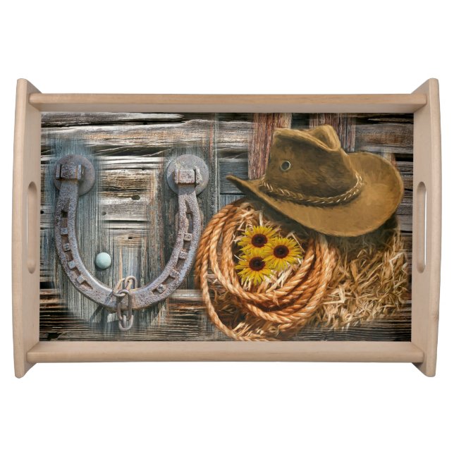 Western Horseshoe Cowboy Hat Lasso Serving Tray (Front)