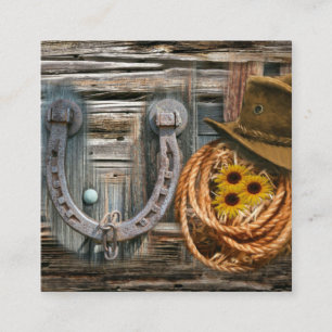 Western Horseshoe Cowboy Hat Lasso Square Business Card