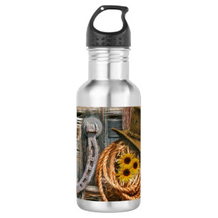 Western Horseshoe Cowboy Hat Lasso Stainless Steel Water Bottle