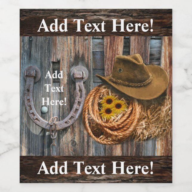 Western Horseshoe Cowboy Hat Lasso Wine Label (Single Label)