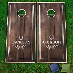 Western Horseshoe Family Crest Cornhole Set
