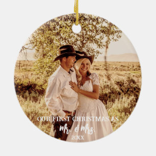 Western Horseshoe Monogram 1st Christmas Married Ceramic Ornament