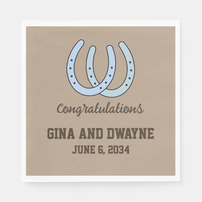 Western Horseshoe Wedding Napkins Personalized (Front)