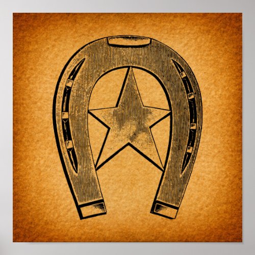 Western Horseshoe with Star Antique Horse Shoe Poster