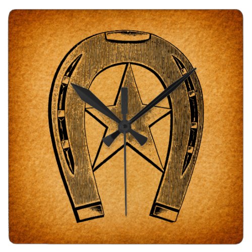 Western Horseshoe with Star Antique Horse Shoe Square Wall Clock