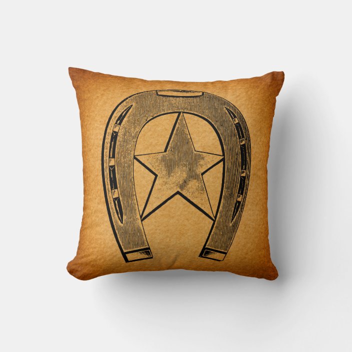 Western Horseshoe with Star Antique Horse Shoe Throw Pillow