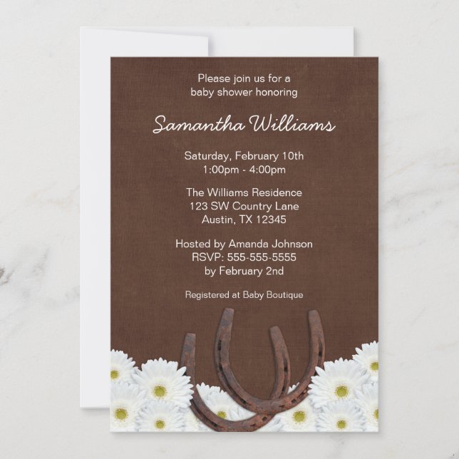 Western Horseshoes and Daisies Baby Shower Invitation (Front)