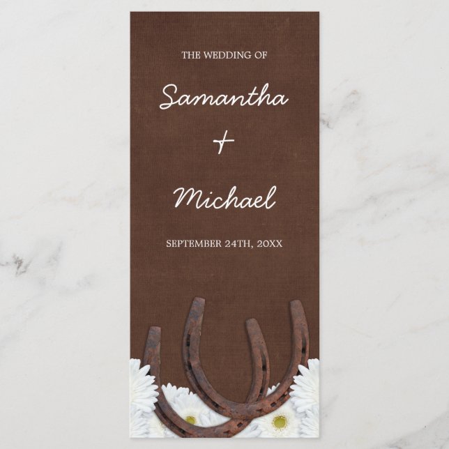 Western Horseshoes and Daisies Wedding Program (Front)