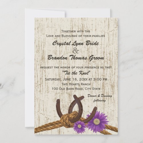 Western Horseshoes and Purple DaisyWedding Invitation