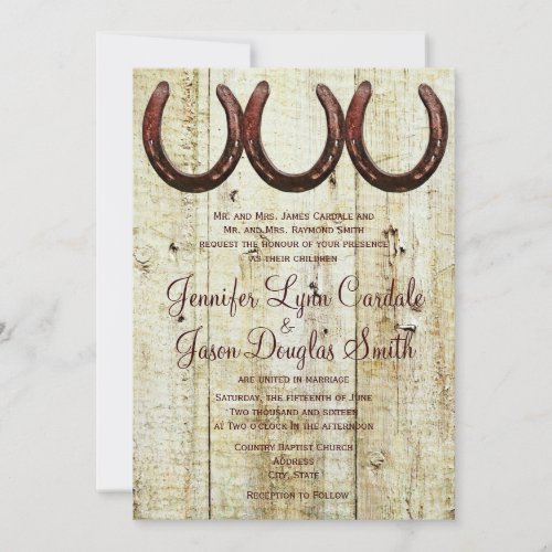 Western Horseshoes Barn Wood Wedding Invitations