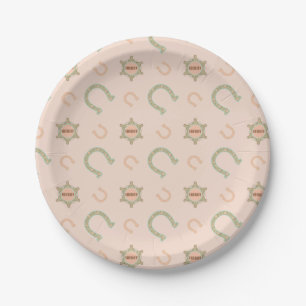 Western Horseshoes Sheriff Badge Peach Mint Paper Plates