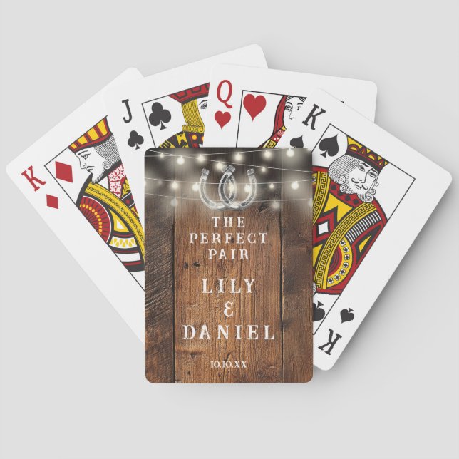 Western Horseshoes String Lights Wedding Poker Cards (Back)