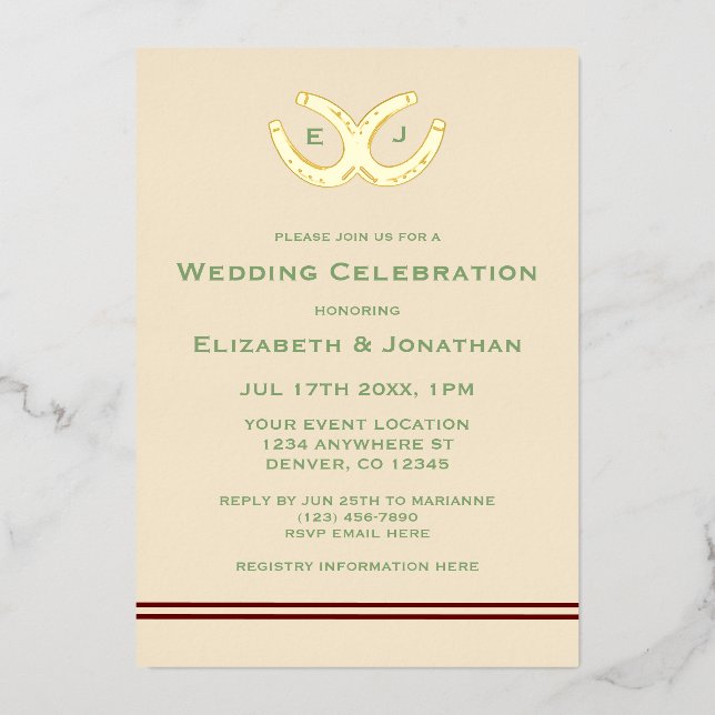 Western Horseshoes Wedding Foil Invitation (Front)