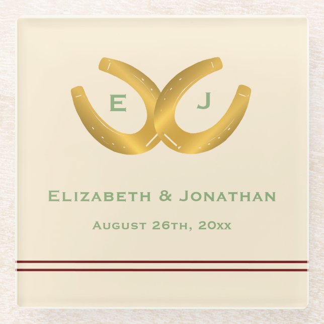Western Horseshoes Wedding Glass Coaster (Front)