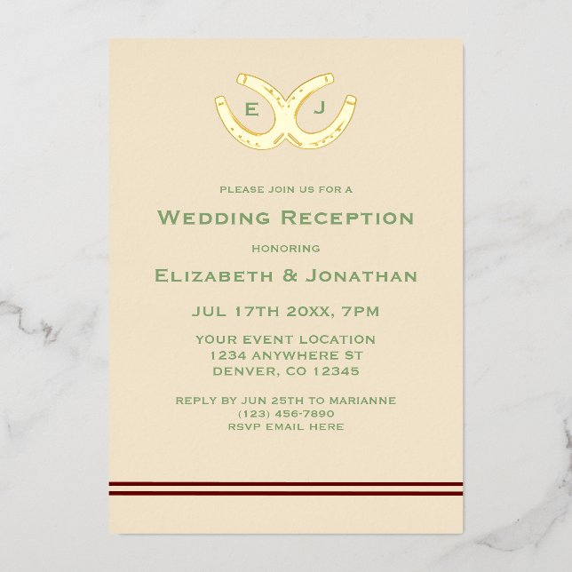 Western Horseshoes Wedding Reception Foil Invitation (Front)