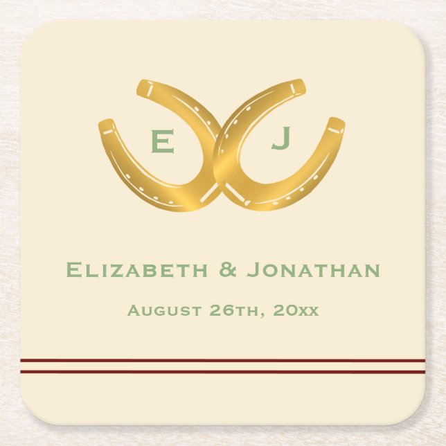 Western Horseshoes Wedding Square Paper Coaster (Front)
