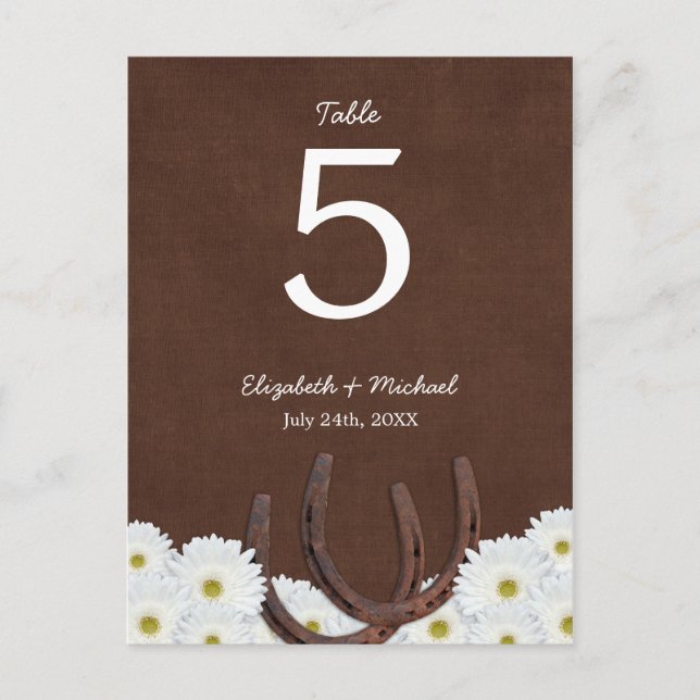 Western Horseshoes Wedding Table Number (Front)