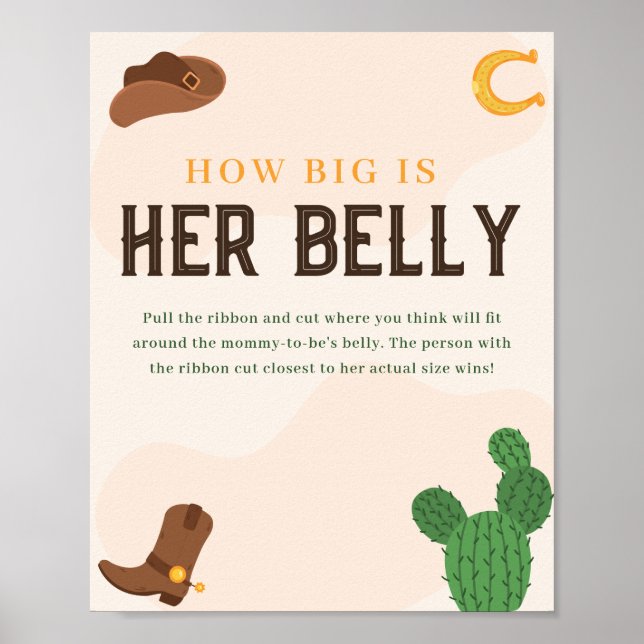 Western How Big is Her Belly Baby Shower Game Poster (Front)
