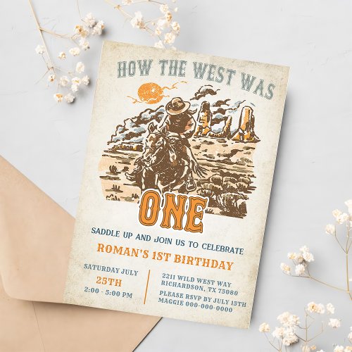 Western How The West Was One 1st Birthday Party  Invitation